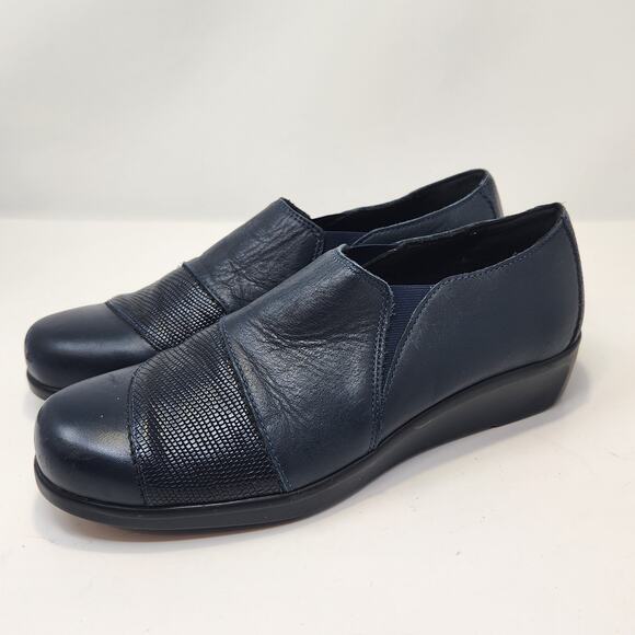 SAS Women Nora Navy Blue Leather Slip On Loafers Size 9.5 M Lizard Print comfort - Picture 4 of 8